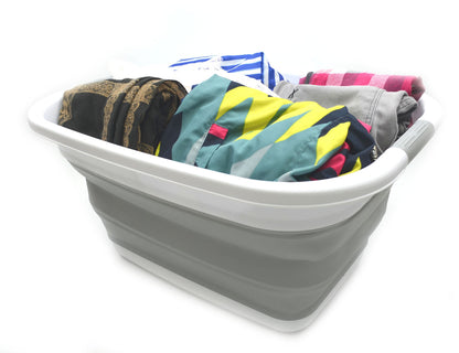 SAMMART 2 pcs Set : 31L (8.1 Gallon) Collapsible Plasic Laundry Basket & 10L (2.6 Gallon) Collapsible Bucket/Waterpot