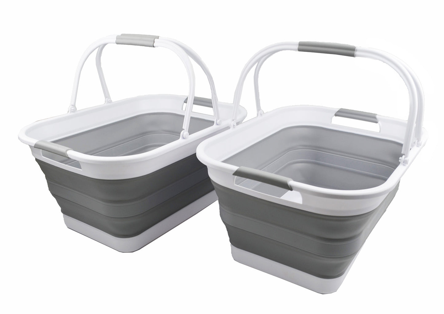 SAMMART 29L (7.6 gallons) Collapsible Plastic Washing Tub with Handle - Portable Outdoor Picnic Basket/Crater/Shopping Bag - Foldable Container/Hamper Space Saving Washtub