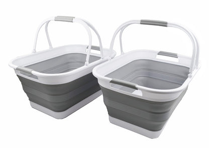 SAMMART 29L (7.6 gallons) Collapsible Plastic Washing Tub with Handle - Portable Outdoor Picnic Basket/Crater/Shopping Bag - Foldable Container/Hamper Space Saving Washtub