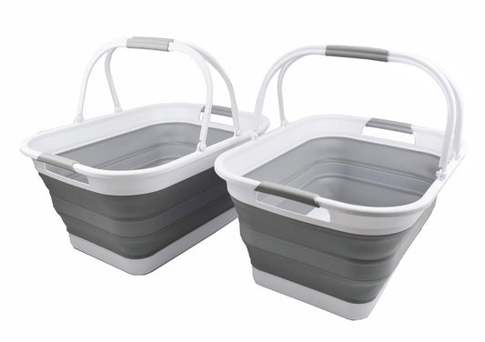 SAMMART 29L (7.6 gallons) Collapsible Plastic Washing Tub with Handle - Portable Outdoor Picnic Basket/Crater/Shopping Bag - Foldable Container/Hamper Space Saving Washtub