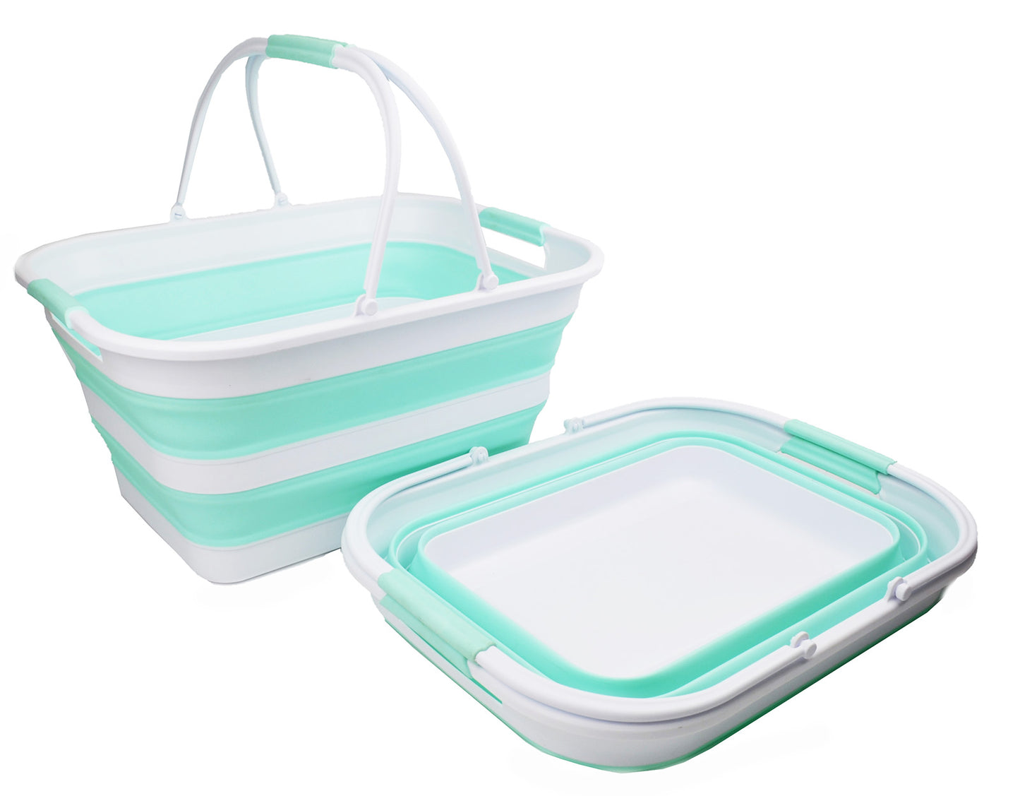 SAMMART 29L (7.6 gallons) Collapsible Plastic Washing Tub with Handle - Portable Outdoor Picnic Basket/Crater/Shopping Bag - Foldable Container/Hamper Space Saving Washtub