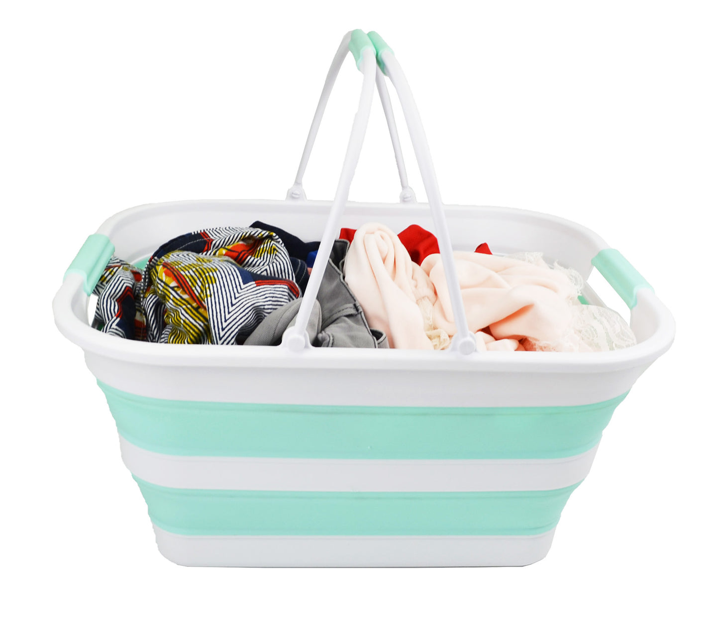 SAMMART 29L (7.6 gallons) Collapsible Plastic Washing Tub with Handle - Portable Outdoor Picnic Basket/Crater/Shopping Bag - Foldable Container/Hamper Space Saving Washtub