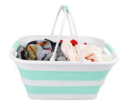 SAMMART 29L (7.6 gallons) Collapsible Plastic Washing Tub with Handle - Portable Outdoor Picnic Basket/Crater/Shopping Bag - Foldable Container/Hamper Space Saving Washtub