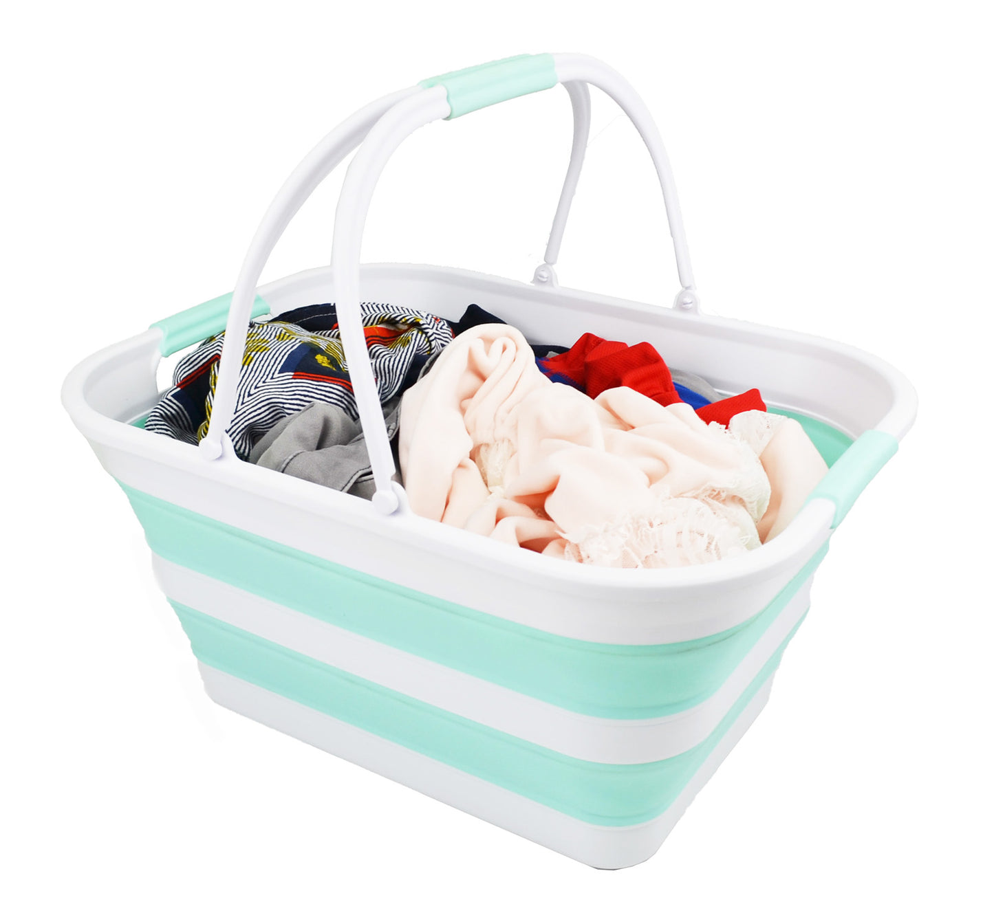 SAMMART 29L (7.6 gallons) Collapsible Plastic Washing Tub with Handle - Portable Outdoor Picnic Basket/Crater/Shopping Bag - Foldable Container/Hamper Space Saving Washtub