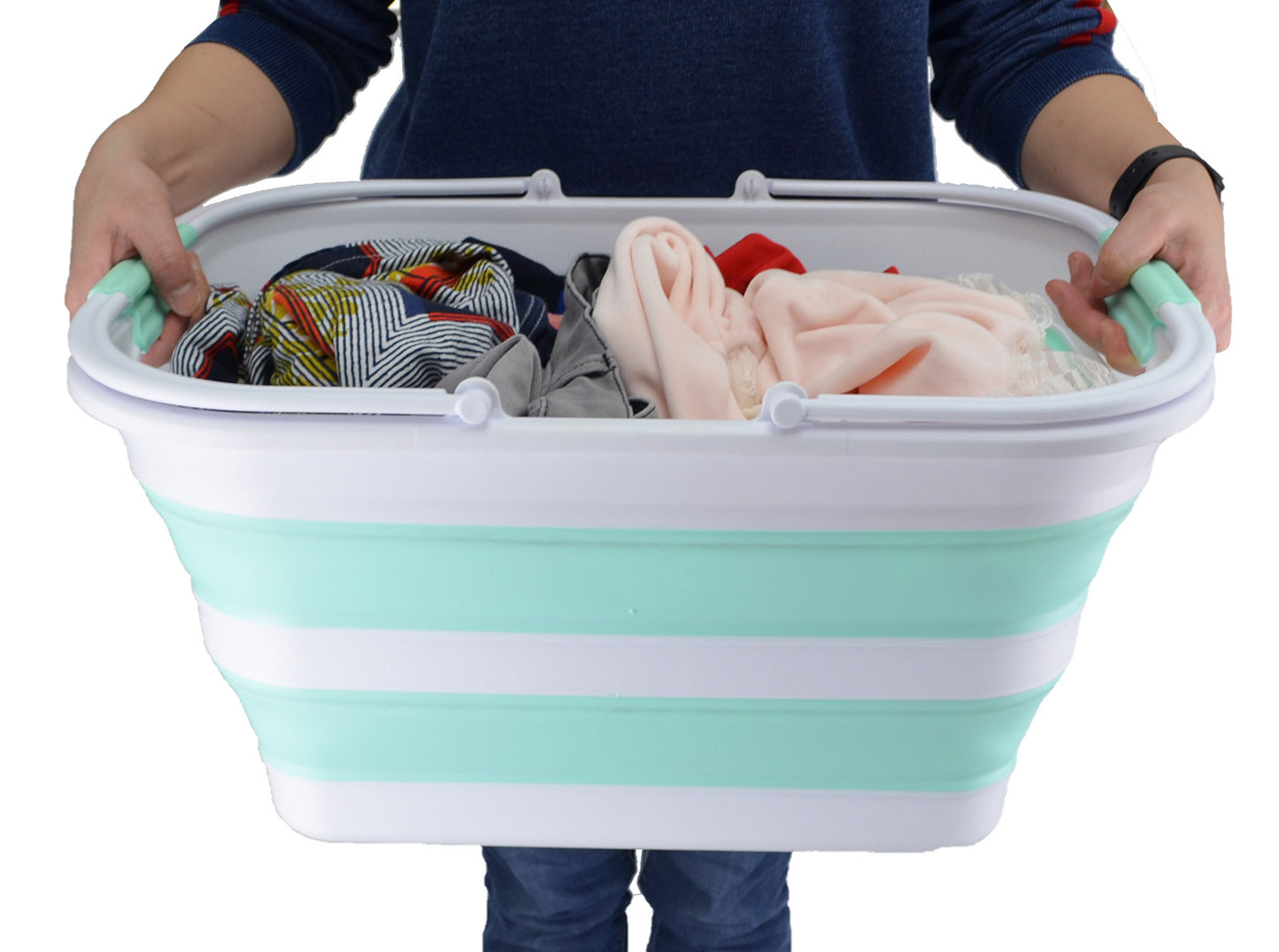 SAMMART 29L (7.6 gallons) Collapsible Plastic Washing Tub with Handle - Portable Outdoor Picnic Basket/Crater/Shopping Bag - Foldable Container/Hamper Space Saving Washtub