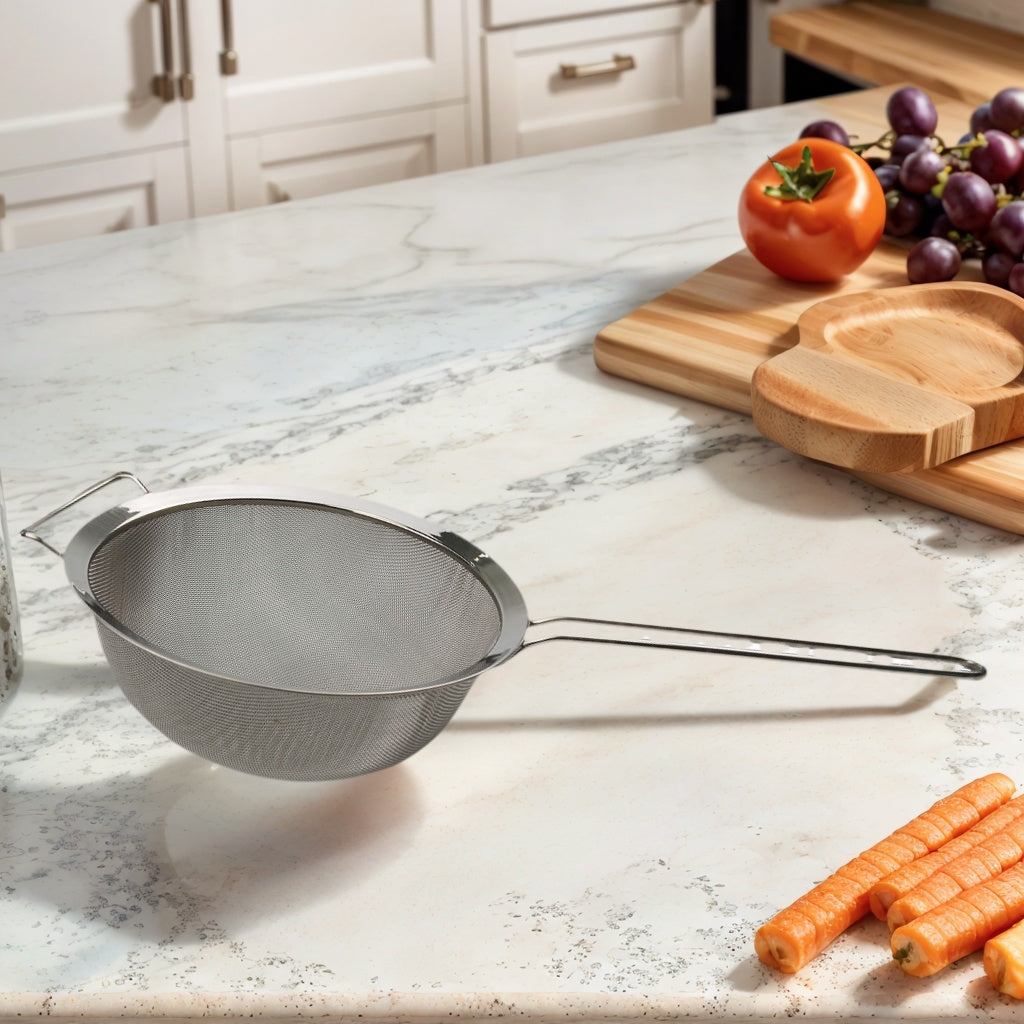 SAMMART Stainless Steel Mesh Strainer/Colander with Handle - Round Sieve with Wider Hoop