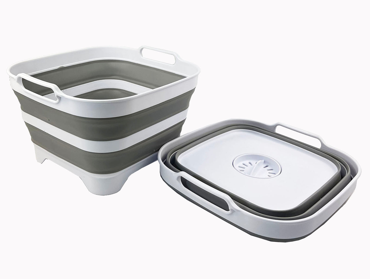 SAMMART 10L (2.6 gallons) Collapsible Plastic Washing Tub with Draining Plug - Foldable Dishpan - Portable Washing Tub/Basin - Pop Up Saving Kitchen Storage