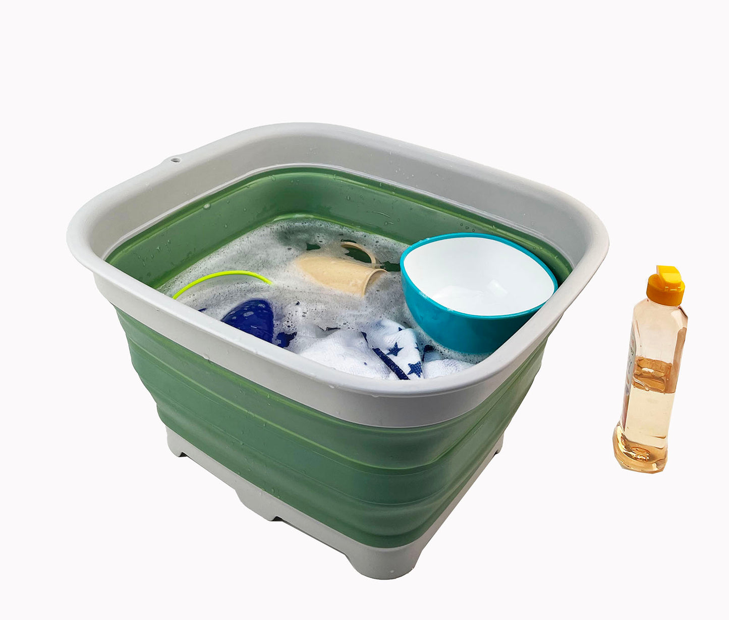 SAMMART 15L (3.9 Gallon) Collapsible Dishpan with Draining Plug - Foldable Washing Basin - Portable Dish Washing Tub - Camping & Space Saving Kitchen Storage Tray