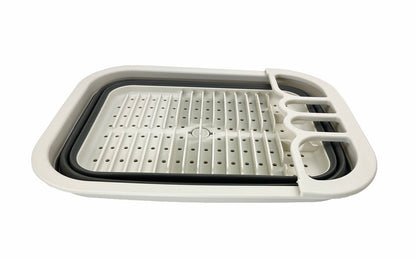 SAMMART Collapsible Dish Drainer with Drainer Board - Foldable Drying Rack Set - Portable Dinnerware Organizer - Space Saving Kitchen Storage Tray