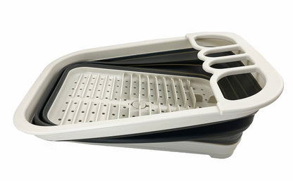 SAMMART Collapsible Dish Drainer with Drainer Board - Foldable Drying Rack Set - Portable Dinnerware Organizer - Space Saving Kitchen Storage Tray