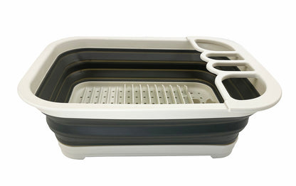 SAMMART Collapsible Dish Drainer with Drainer Board - Foldable Drying Rack Set - Portable Dinnerware Organizer - Space Saving Kitchen Storage Tray