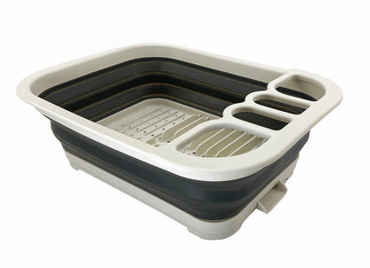 SAMMART Collapsible Dish Drainer with Drainer Board - Foldable Drying Rack Set - Portable Dinnerware Organizer - Space Saving Kitchen Storage Tray