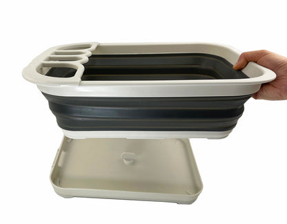 SAMMART Collapsible Dish Drainer with Drainer Board - Foldable Drying Rack Set - Portable Dinnerware Organizer - Space Saving Kitchen Storage Tray