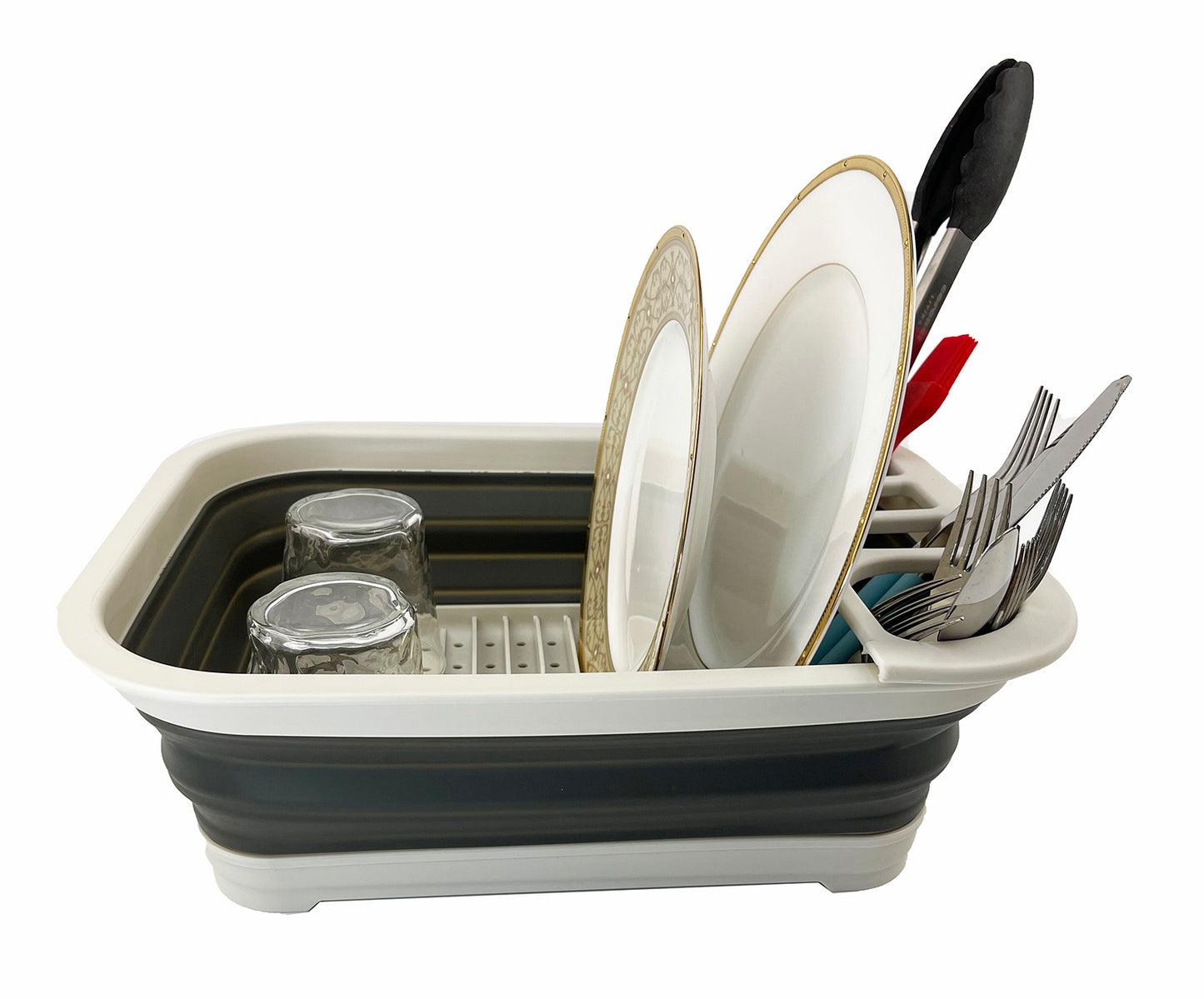 SAMMART Collapsible Dish Drainer with Drainer Board - Foldable Drying Rack Set - Portable Dinnerware Organizer - Space Saving Kitchen Storage Tray