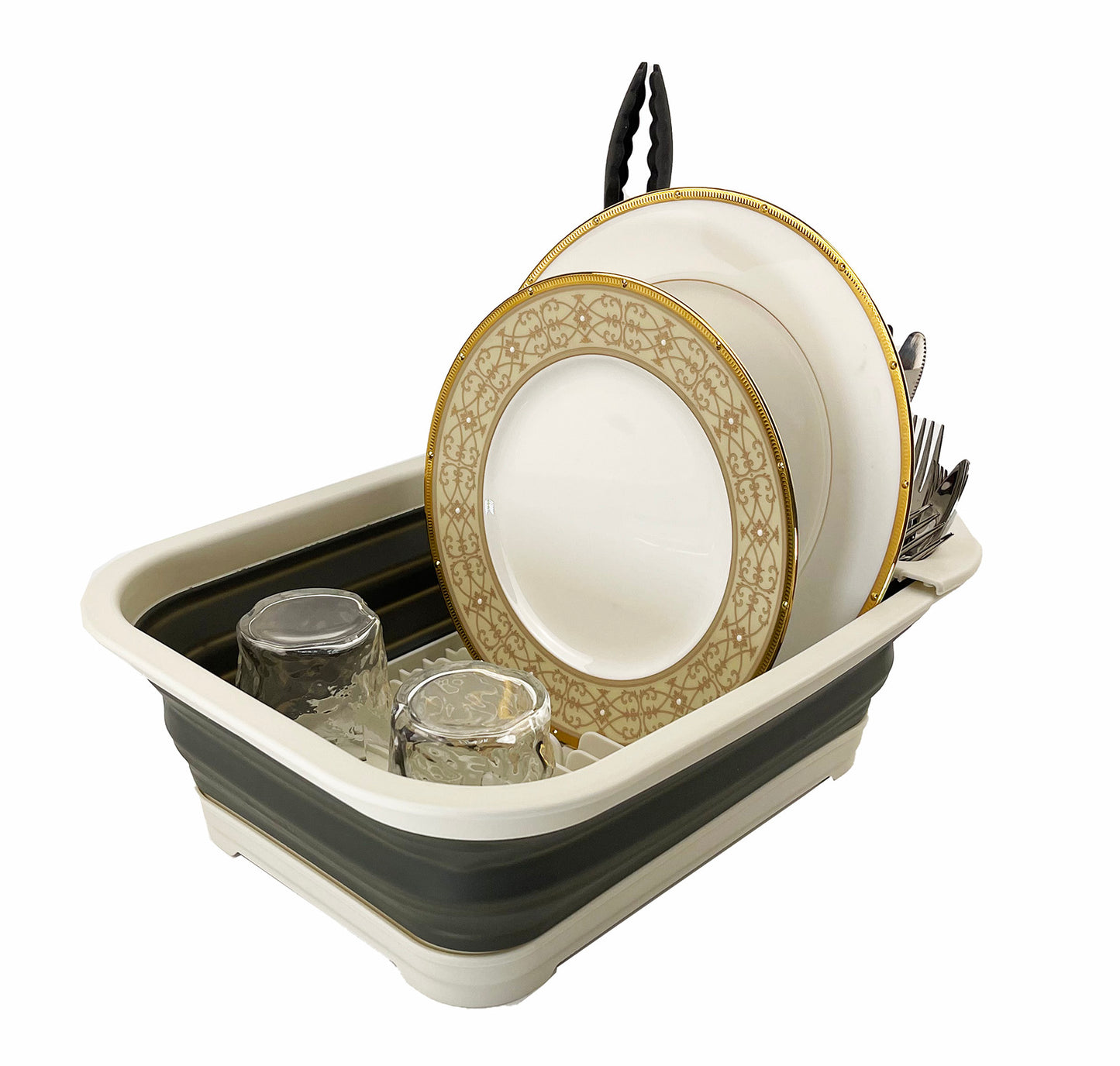 SAMMART Collapsible Dish Drainer with Drainer Board - Foldable Drying Rack Set - Portable Dinnerware Organizer - Space Saving Kitchen Storage Tray