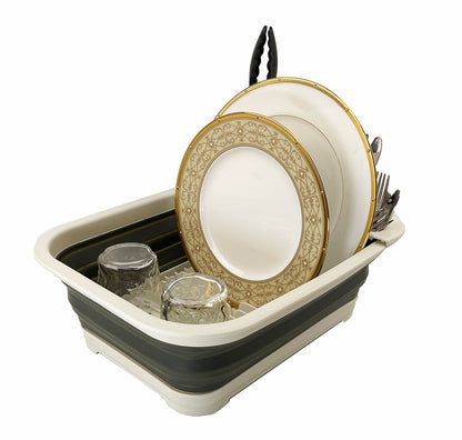 SAMMART Collapsible Dish Drainer with Drainer Board - Foldable Drying Rack Set - Portable Dinnerware Organizer - Space Saving Kitchen Storage Tray