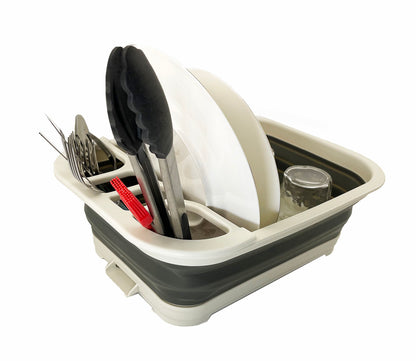 SAMMART Collapsible Dish Drainer with Drainer Board - Foldable Drying Rack Set - Portable Dinnerware Organizer - Space Saving Kitchen Storage Tray