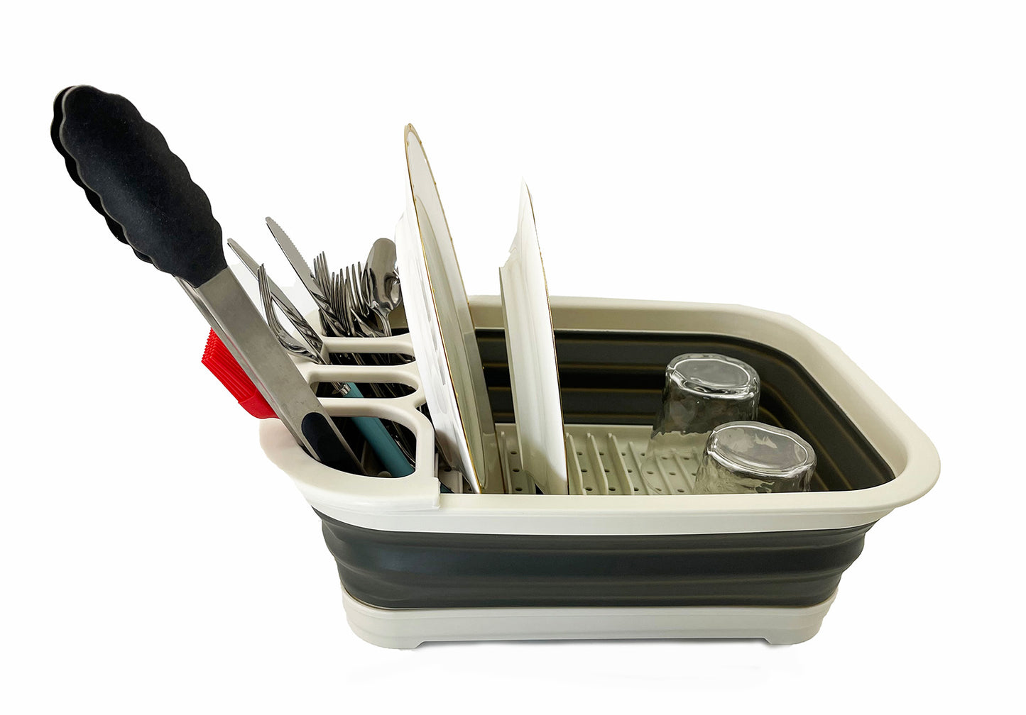 SAMMART Collapsible Dish Drainer with Drainer Board - Foldable Drying Rack Set - Portable Dinnerware Organizer - Space Saving Kitchen Storage Tray