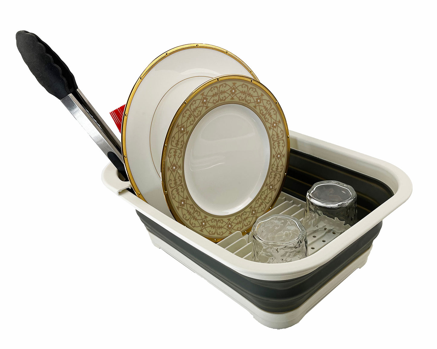 SAMMART Collapsible Dish Drainer with Drainer Board - Foldable Drying Rack Set - Portable Dinnerware Organizer - Space Saving Kitchen Storage Tray