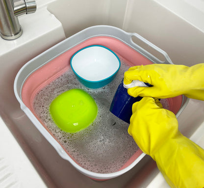 SAMMART 10L (2.64 Gallon) Collapsible Dishpan with Draining Plug-Foldable Washing Basin-Portable Dish Washing Tub-Space Saving Kitchen Storage Tray for Camping & RV