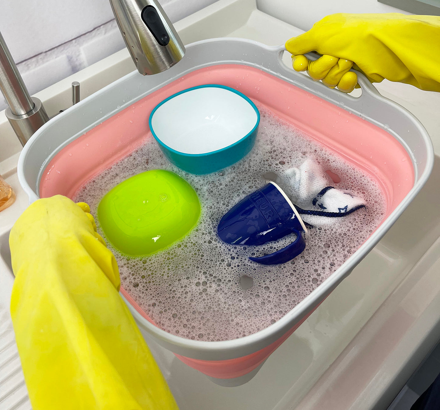 SAMMART 10L (2.64 Gallon) Collapsible Dishpan with Draining Plug-Foldable Washing Basin-Portable Dish Washing Tub-Space Saving Kitchen Storage Tray for Camping & RV