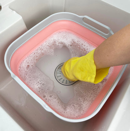 SAMMART 10L (2.64 Gallon) Collapsible Dishpan with Draining Plug-Foldable Washing Basin-Portable Dish Washing Tub-Space Saving Kitchen Storage Tray for Camping & RV