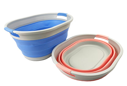 SAMMART Set of 2 Collapsible Plastic Oval Laundry Basket - Foldable Pop Up Storage Container/Organizer - Portable Washing Tub - Space Saving Hamper