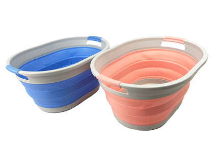 SAMMART Set of 2 Collapsible Plastic Oval Laundry Basket - Foldable Pop Up Storage Container/Organizer - Portable Washing Tub - Space Saving Hamper
