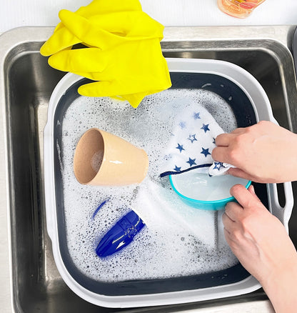 SAMMART 10L (2.6 gallons) Collapsible Plastic Dishpan with Draining Plug - Foldable Washing Tub - Portable Dish Washtub - Space Saving Kitchen Outdoor Pop Up