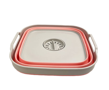 SAMMART 10L (2.64 Gallon) Collapsible Dishpan with Draining Plug-Foldable Washing Basin-Portable Dish Washing Tub-Space Saving Kitchen Storage Tray for Camping & RV