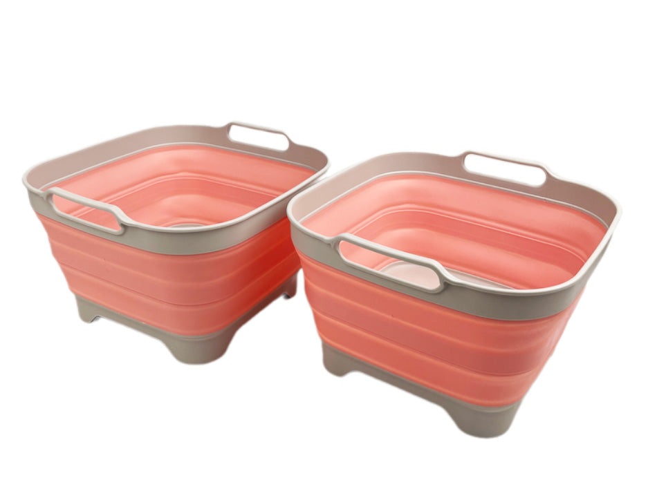 SAMMART 10L (2.64 Gallon) Collapsible Dishpan with Draining Plug-Foldable Washing Basin-Portable Dish Washing Tub-Space Saving Kitchen Storage Tray for Camping & RV