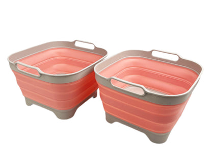 SAMMART 10L (2.64 Gallon) Collapsible Dishpan with Draining Plug-Foldable Washing Basin-Portable Dish Washing Tub-Space Saving Kitchen Storage Tray for Camping & RV