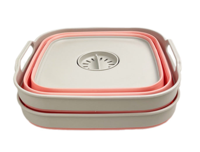 SAMMART 10L (2.64 Gallon) Collapsible Dishpan with Draining Plug-Foldable Washing Basin-Portable Dish Washing Tub-Space Saving Kitchen Storage Tray for Camping & RV