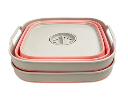 SAMMART 10L (2.64 Gallon) Collapsible Dishpan with Draining Plug-Foldable Washing Basin-Portable Dish Washing Tub-Space Saving Kitchen Storage Tray for Camping & RV