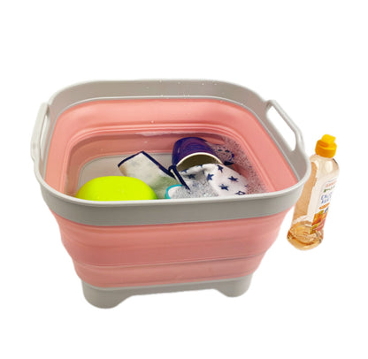 SAMMART 10L (2.64 Gallon) Collapsible Dishpan with Draining Plug-Foldable Washing Basin-Portable Dish Washing Tub-Space Saving Kitchen Storage Tray for Camping & RV