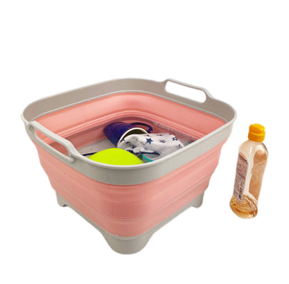 SAMMART 10L (2.64 Gallon) Collapsible Dishpan with Draining Plug-Foldable Washing Basin-Portable Dish Washing Tub-Space Saving Kitchen Storage Tray for Camping & RV