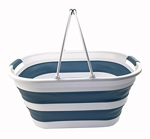 SAMMART 38L (10 gallons) Collapsible Plastic Laundry Basket with Handle - Foldable Storage Tub/Organizer - Portable Washing Tub - Pop up Saving