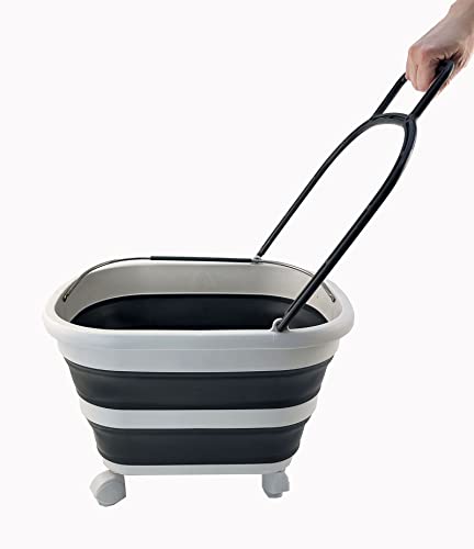 SAMMART 17L (4.5 Gallons) Collapsible Plastic Laundry Basket with Handle & Wheels-Foldable Pop Up Storage Container/Organizer with wheels-Portable Washing Tub-Space Saving