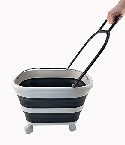 SAMMART 17L (4.5 Gallons) Collapsible Plastic Laundry Basket with Handle & Wheels-Foldable Pop Up Storage Container/Organizer with wheels-Portable Washing Tub-Space Saving