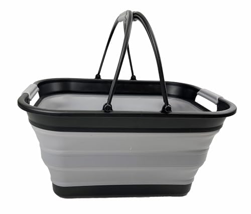 SAMMART 29L (7.6 Gallons) Collapsible Plastic Tub with Handle - Portable Outdoor Picnic Washing Tub/Crater - Foldable Shopping Bag - Pop Up Saving Storage