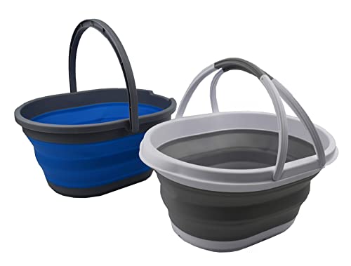SAMMART 11L (2.9 Gallon) Collapsible Basket with Handle - Portable Outdoor Picnic Basket/Crater - Foldable Shopping Bag - Space Saving Storage Container