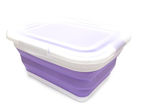 SAMMART Collapsible Plastic Laundry Basket with Lid - Foldable Pop Up Storage Container/Organizer - Portable Washing Tub - Space Saving Hamper