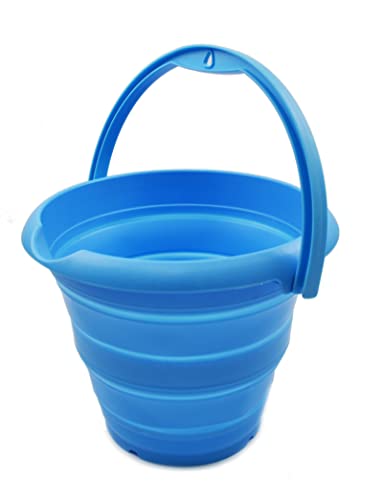 SAMMART 5L (1.32 Gallon) Collapsible Plastic Bucket - Foldable Round Tub - Portable Fishing Water Pail - Space Saving Outdoor Waterpot (5L Round, Marine Blue)