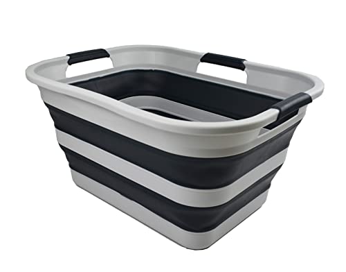 SAMMART 30L (8 gallons) Collapsible Plastic Laundry Washing Tub- Foldable Laundry Basket/Organizer-Portable Washing Tub/Container-Pop Up Saving Hamper-Water Capacity 24L(6.3 gallons)