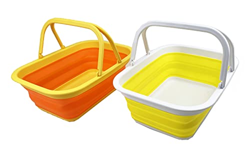 SAMMART 9.2L (2.37Gallon) Collapsible Tub with Handle - Portable Outdoor Picnic Basket/Crater - Foldable Shopping Bag - Space Saving Storage Container