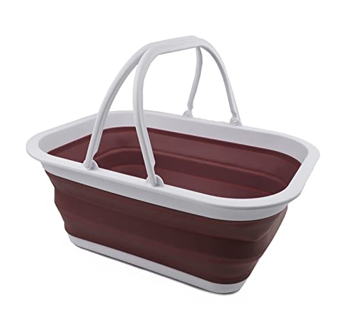 SAMMART 15L (4 Gallon) Collapsible Basket with Handle - Portable Outdoor Picnic Basket/Crater - Foldable/Space Saving Storage Container