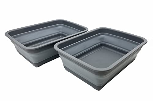 SAMMART 8L (2.1 Gallon) Set of 2 Collapsible Tub - Foldable Dish Tub - Portable Washing Basin - Space Saving Plastic Washtub