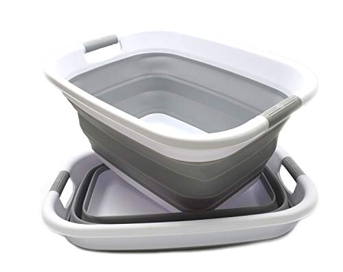 SAMMART Set of 2-31L (8.1 gallons) Collapsible Plastic Laundry Basket-Portable Laundry Washing Tub/Ciontainer - Pop Up Saving Hamper/Basket, Water capacity: 23L (6 gallons)