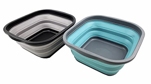 SAMMART 5.5L (1.4 Gallons) Set of 2 Collapsible Tub - Foldable Dish Tub - Portable Washing Basin - Space Saving Plastic Washtub