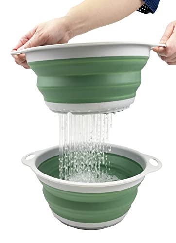 SAMMART 2.6L (0.68 gallons) Collapsible TPE/PP Colander & Bowl Set. Foldable Washing Basin - Portable Dish Washing Tub - Space Saving Colander